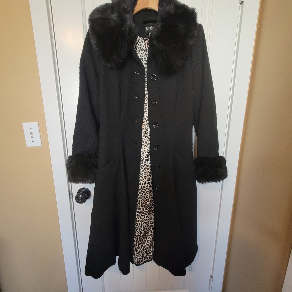 Beautiful Collectif Black Trench Coat with Faux Fur Trim